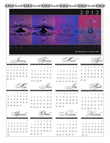 Water drops Photo Free 2012 calendar