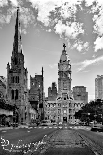 Philadelphia City Hall in black and white