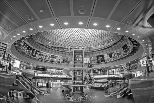 Interior view to the futuristic looking  Fulton Street Subway Station in lower Manhattan in New York City. 